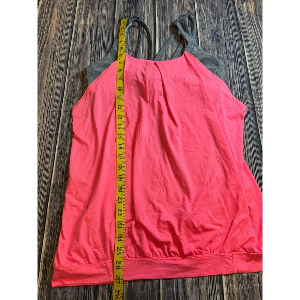 Lululemon Womens Coral Grey Sz 4 Athletic Tank Top Built In Bra Strap Activewear
